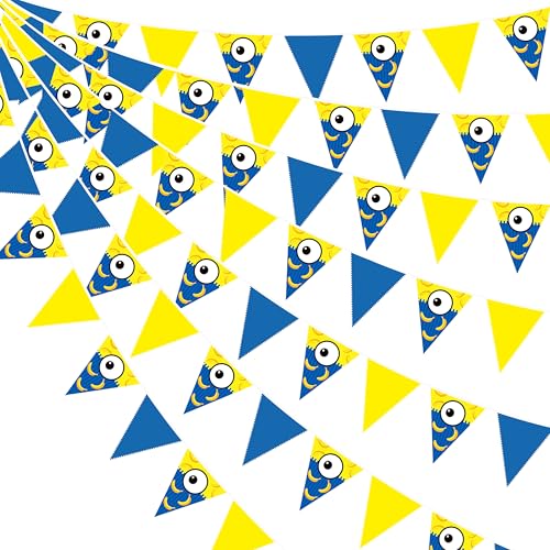 32Ft Yellow Blue Cartoon Party Decorations Blue Yellow Big Eyes Banana Triangle Flag Fabric Banner Pennant Garland Streamers for Cartoon Birthday Big Eyes Movie Party Decor Supplies