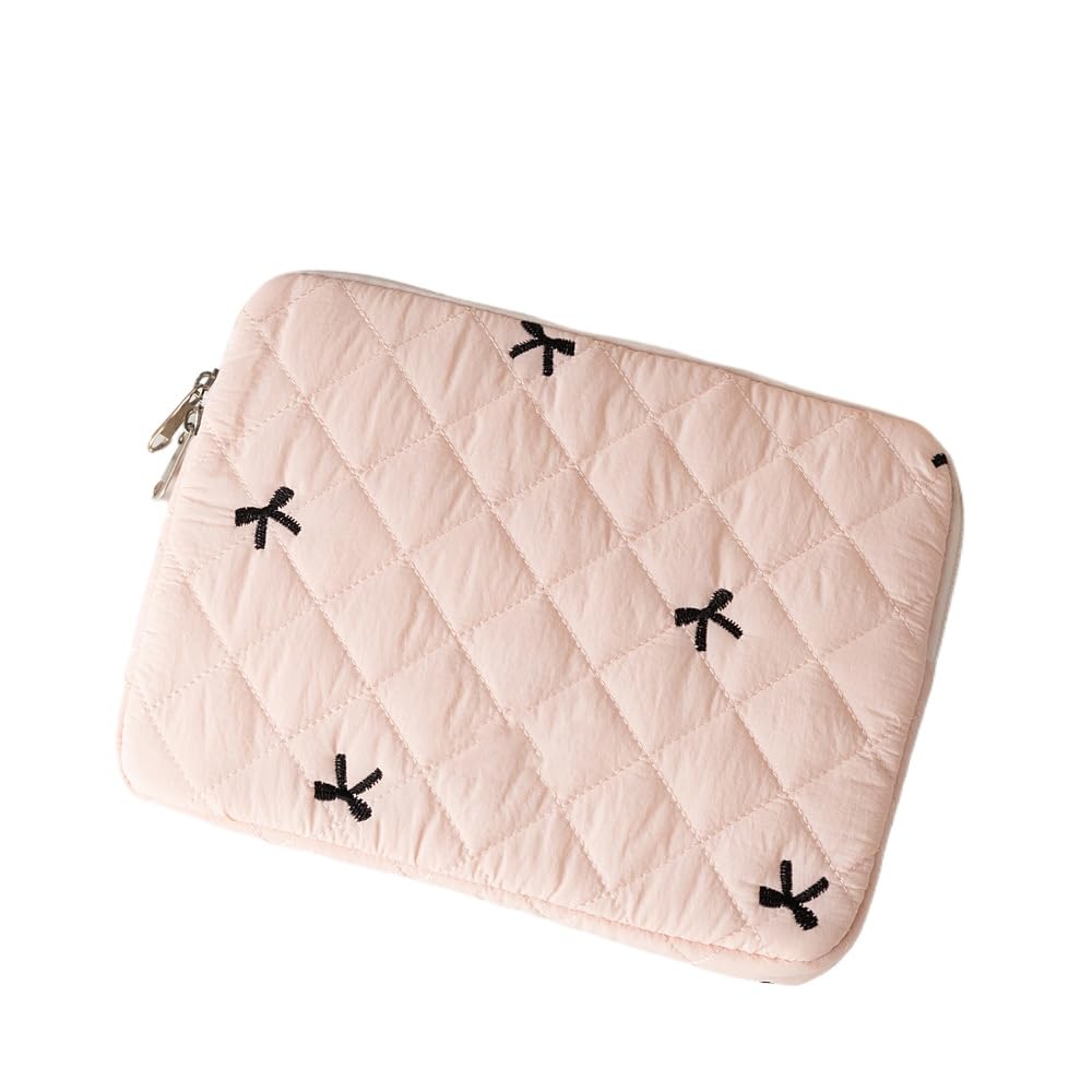 Cute Bow Tie Puffy Laptop Sleeve Coquette Carrying Laptop Bag Cover Y2K Preppy Tablet Liner Pouch Cottagecore Stuffs (13 inch,Pink)
