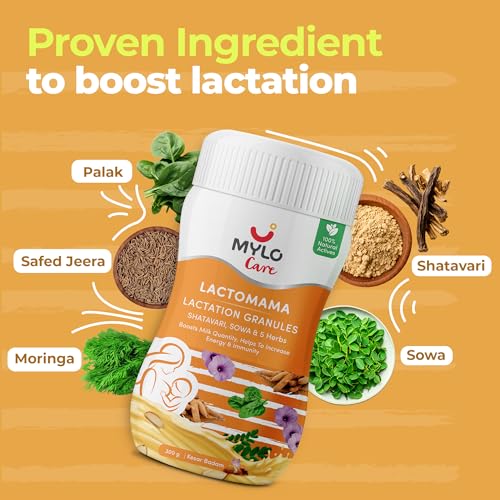 Image of Mylo Lactomama Granules - Lactation Supplement for breastfeeding with Shatavari to Increase Breast Milk (Kesar Badam - 300 g ) | With Herbs like Moringa, Sowa & 5 Others | 2 Scoops per Serving (Pack of 1, Kesar Badam)