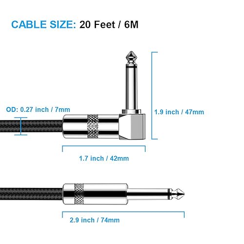 Miniatura 22 de New bee - Cable de guitarra de 6 pies, para instrumentos eléctrico, cable AMP para bajo, conector recto a recto de 1/4 para guitarra eléctrica, bajo