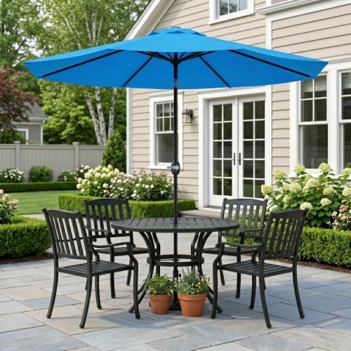 Greesum 9FT Patio Table Umbrella, Outdoor Yard Shelter for Market, Heavy-Duty Waterproof Pool Umbrella with 8 Sturdy Ribs, Easy to Set, for Beach, Deck, Garden, Backyard (Light Blue)