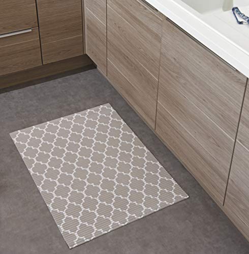 Venilia Venisoft 54718 Soft Foam Mat Cross Non-Slip Flooring Shower Mat PVC Polyester Taupe White 65 x 200 cm