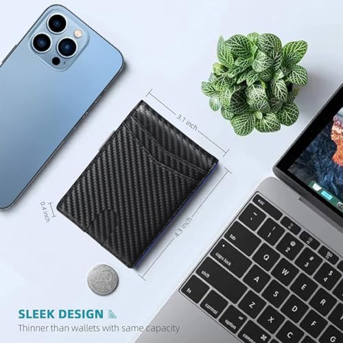 Men's Slim Leather RFID Blocking Wallet - Minimalist Carbon Fiber Bifold, Mens Wallets RFID Blocking With Money Clip (B-Black Red) 6