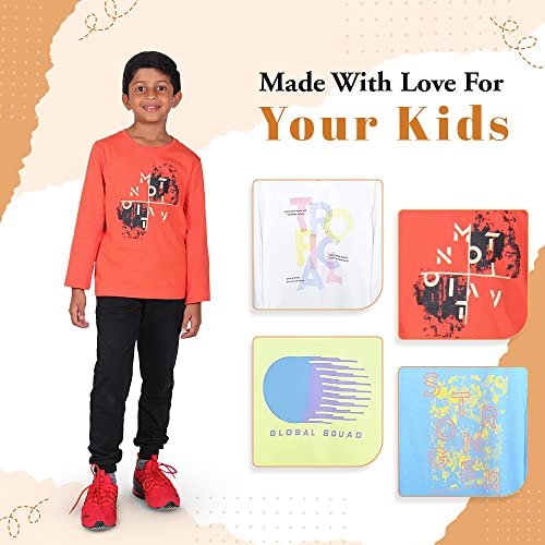 Image of YUV Kids Boys Printed Multicolor 100% Cotton Full Sleeve T Shirt for Kids Super Soft Breathable Lightweight Gifts for Kids | 7 to 12 Years, Pack of 4