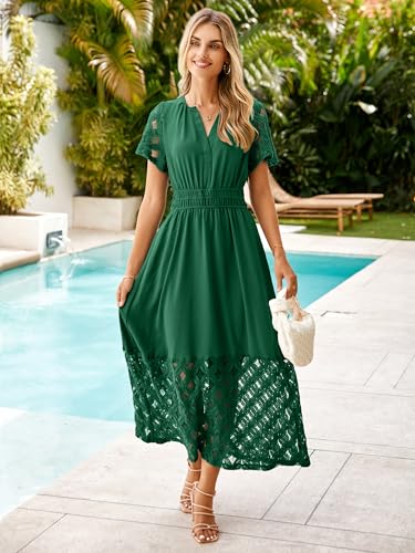 Image of Simplee Womens Summer Boho Maxi Dress V Neck Empire Waist Long Flowy Wedding Guest Dresses with Pockets