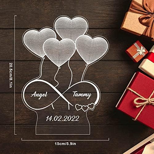 iDIY Personalised Heart Night Light with Your Names - Custom Love Acrylic Night Lamp, Glass Luminous Sign Personalised Desktop Decoration for Couple Lover Father Mother Family Friends Men Women