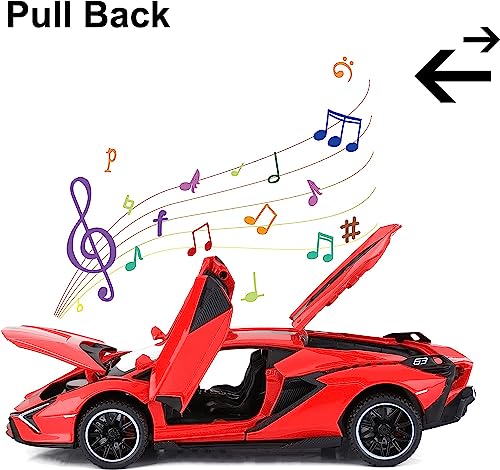 Image of DEOXY 1:32 Scale Lamborghini Centenario Die-Cast Model Car - White Sports Car Toy with Openable Scissor Doors, Pull Back Action, Lights & Sound - White