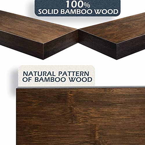 Image of Floating Wall Shelf Set of 2,Natural Bamboo Wall Decor Storage Shelf，Wall Mount Display Rack for Bedroom, Living Room, Bathroom, Kitchen, Office and More