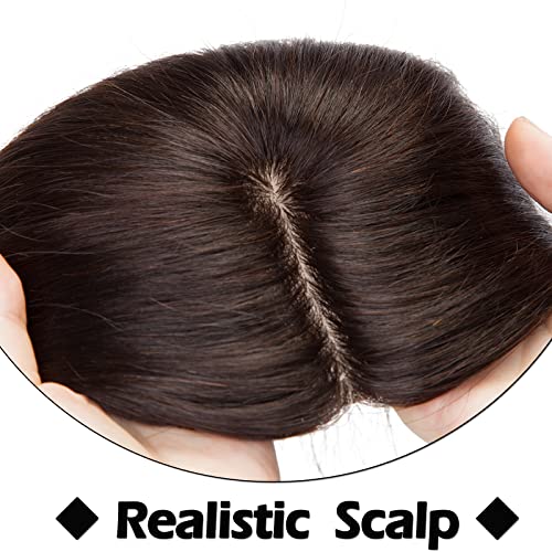 Silk-co 18inch Hair Topper for Thinning Hair Women Clip in Real Remy Human Hair Extensions Top Piece Base Size 10 * 12cm Silk+Lace Base (#02 Dark Brown) - Image 3