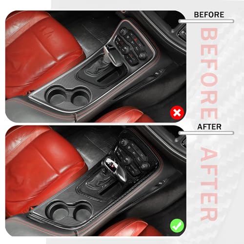 CTMAOYI 5Pcs Carbon Fiber Shifter Panel & Knob Cover Trim Set for 2015-2025 Dodge Challenger Charger, ABS Interior Center Console Accessories by CTMAOYI - Used condition - Image 4