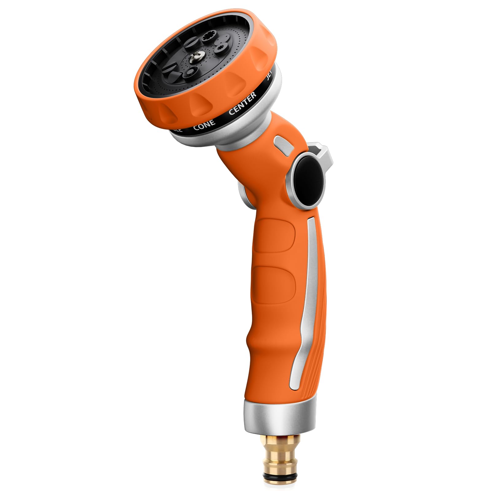 RESTMO Garten Wasserspritze, Robuste Metall Gartenbrause zur Reinigung und Bewässerung, Hochdruck Bewässerungsbrause zum Autowaschen, 9 Muster, Daumenflusskontrolle, Einhandbedienung, Orange