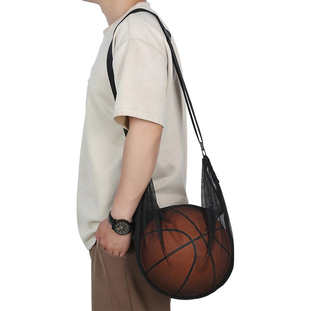 Single Ball Basketball Bag with Zipper Adjustable Pocket Mesh Shoulder Crossbody Bag Sport Equipment Storage Net Backpack for Carring Soccer Basketball Rugby Volleyball Swim Gym Sports Ball Holder