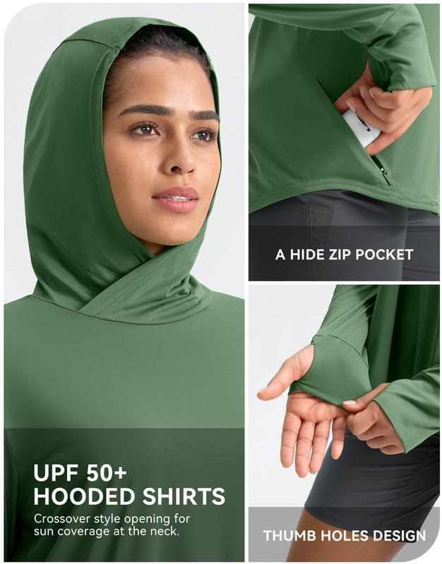 Pudolla Women's Sun Protection Shirt UPF 50+ Long Sleeve Lightweight UV Hoodie for Women Hiking Outdoor Fishing Summer - Image 6