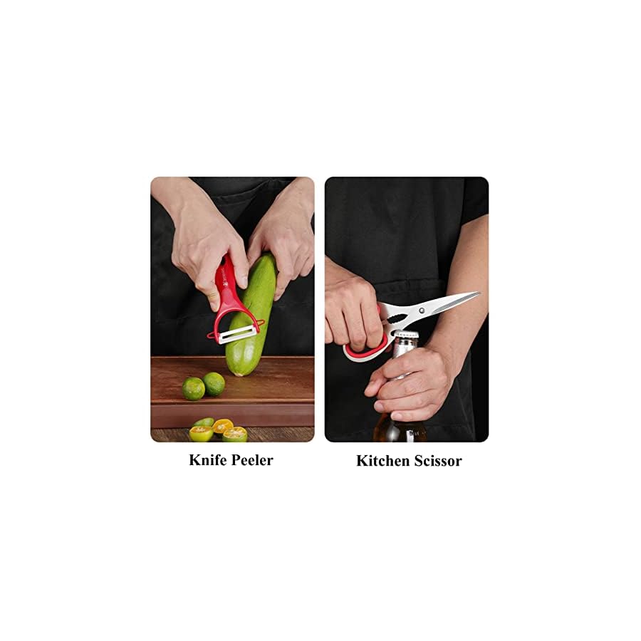 Kitchen Knife Set, 9-Piece Red Kitchen Knife Set with Acrylic Block, Non Stick Sharp High Carbon Stainless Steel Knife Set for Kitchen Cutting Meat Slicing Chopping Kitchen Gifts for Women (Red)