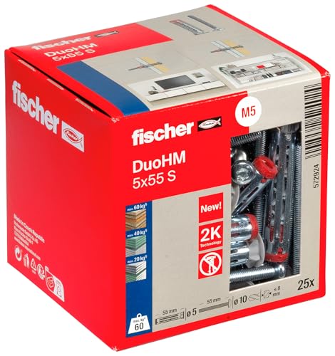 fischer Hohlraumdübel DuoHM 5 x 55 S TX, Plattendübel mit metrischer Panheadschraube und TX-Antrieb zum Befestigen von TV-Halterungen… – Ansicht 1