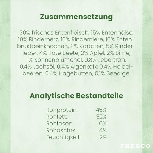 FRESCO Dog Complete Plus Trockenbarf mit Ente und Rind 2,5kg | Barf Trockenfutter für Hunde aus frischem Fleisch, Obst und Gemüse | 100% natürliche Zutaten | ohne künstliche Zusätze