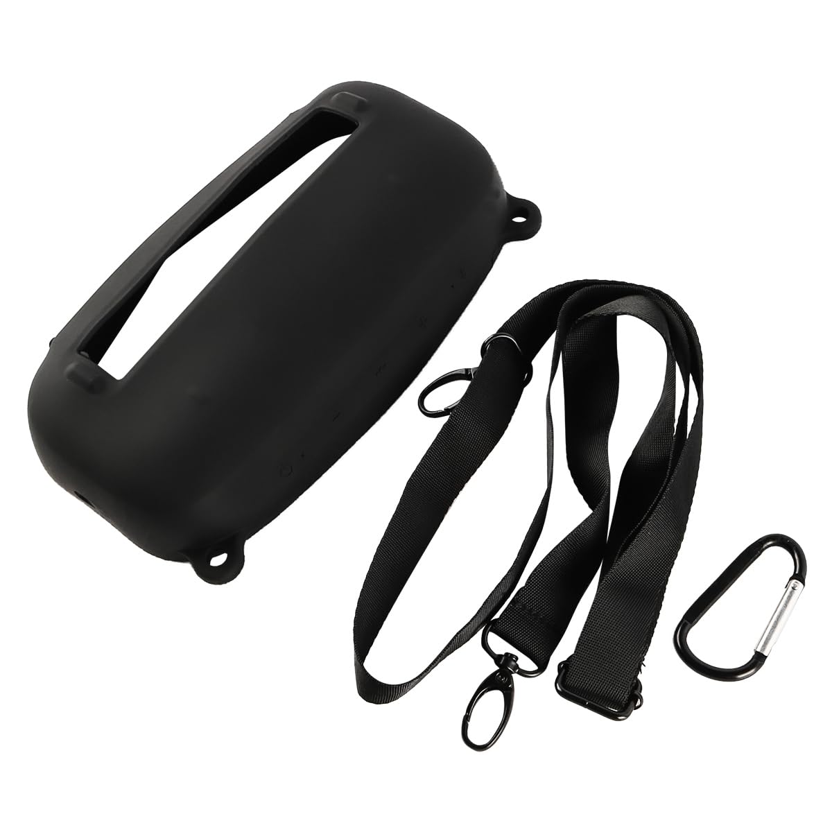 Sarini Silicone Speaker Case Cover Compatible Protective Waterproof Soft Skin Replacement Speakers Travel Carrying Case with Shoulder Strap Half Surround Black