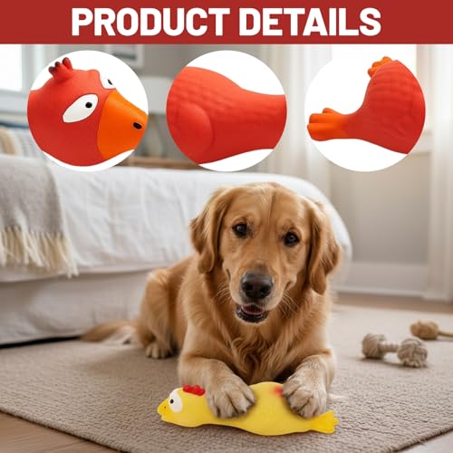 DvBCNMe 3 StüCk Gummihuhn Hundespielzeug, Das Spielzeug Quietscht FüR Den Hund, Hundespielzeug Unzerstörbar, Interaktives FüR Welpen Zum Zahnen,Kauspielzeug FüR Kleine Hunde