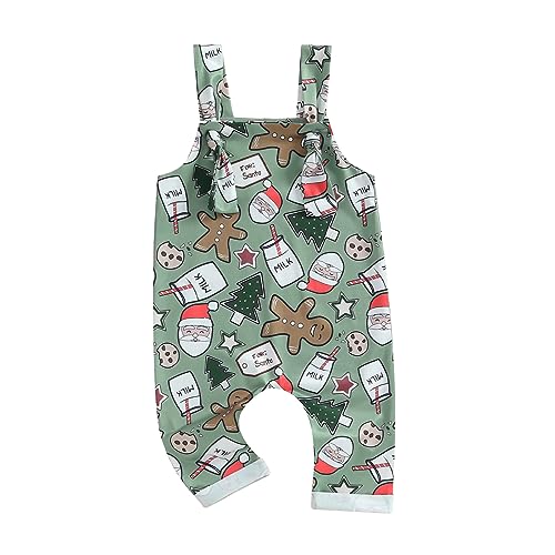 Image of YOKJZJD Newborn Baby Boy Christmas Outfit Gingerbread Santa Suspender Pants Bib Overalls Jumpsuit Thanksgiving Clothes