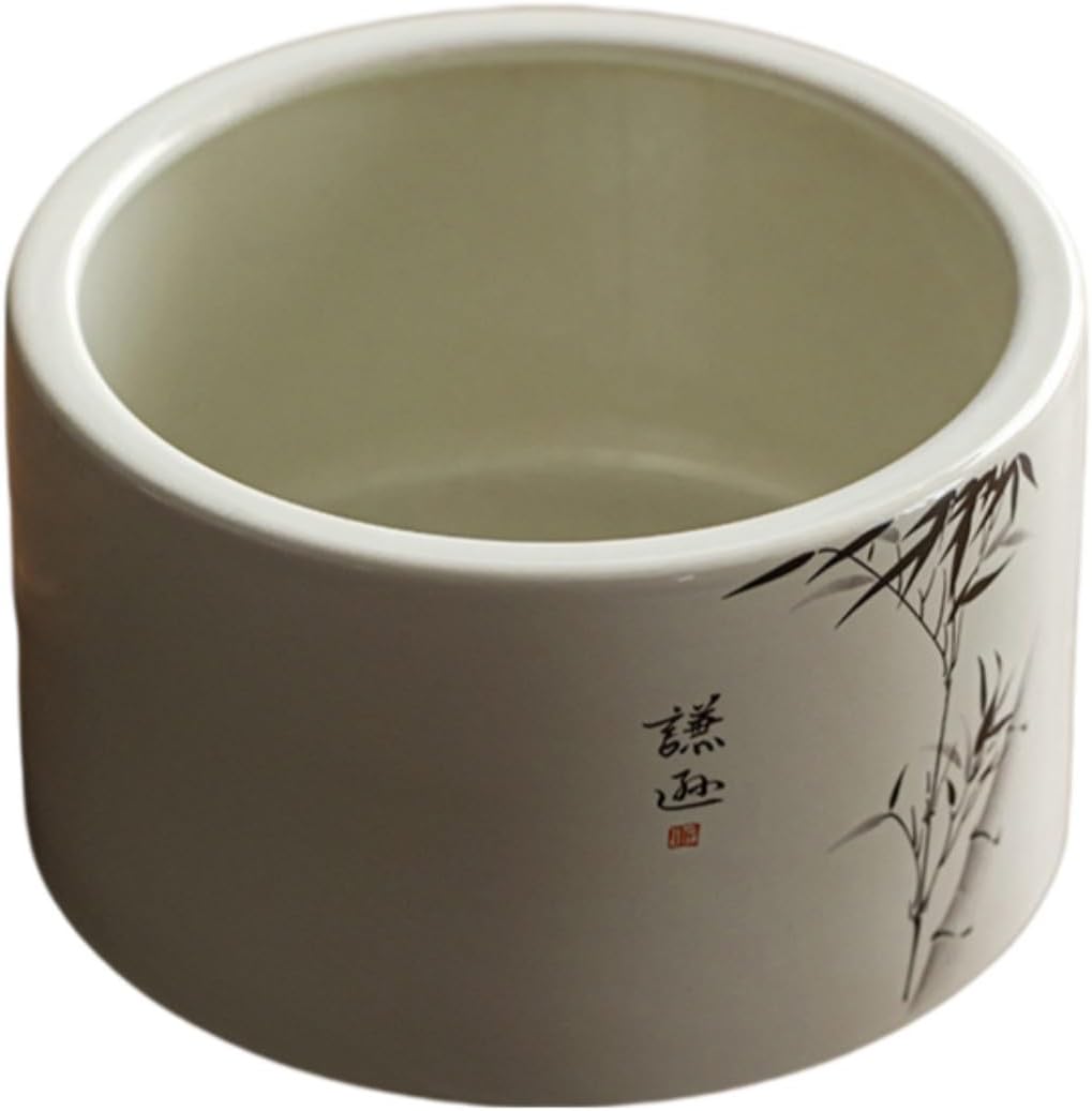 灰色茶洗手绘水墨君子竹陶瓷家用水盂 Ceramic Kung Fu Tea Set,teapot,Teacups,warming Wedding Birthday Gift,Tea Tray Chinese,Dishwasher Safe 灰色-大号茶洗【水墨君子竹】