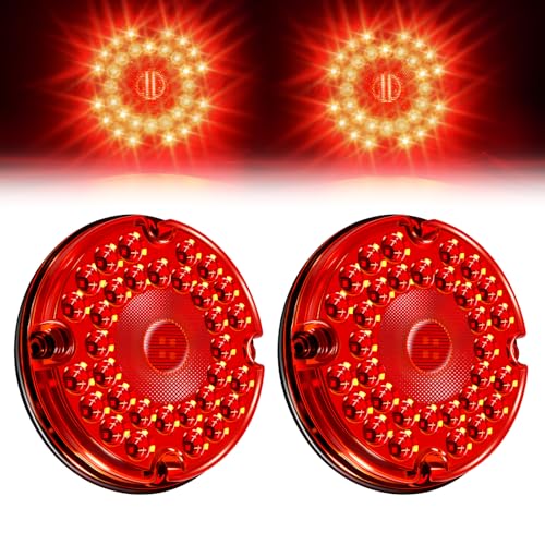 Image of 7 inch Inch Round LED Trailer Tail Lights Red 2Pcs 36 LED Bus Stop Brake Taillight Turn Tail Lights Waterproof for Truck Trailer RV UTV Reflex Lens with Gasket 10-30V