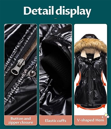 Image of CREATMO US Girl's Long Winter Warm Parka Sherpa Trimmed Collar Puffer Ski Jacket Coat