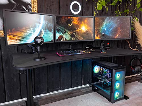 Arozzi Arena Ultrawide Curved Gaming And Office Desk With Full Surface Water Resistant Desk Mat Custom Monitor Mount Cable Management Cut Outs Under The Desk Cable Management Netting - White #TOP1