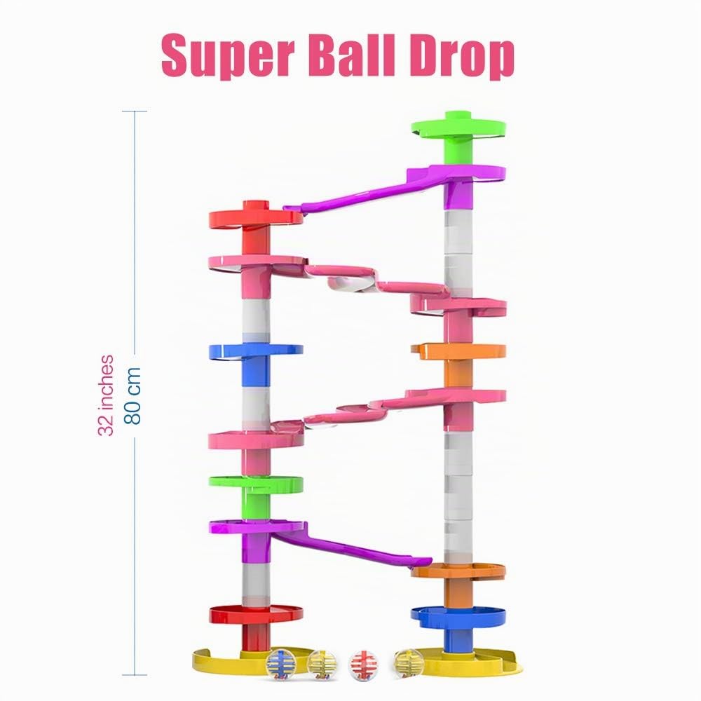 WEofferwhatYOUwant Super Ball Drop – Circuit à Billes Bébé 26 Pièces – Jouet Éducatif Montessori dès 10 Mois – Ramps Spiralées, Ponts Connectables, Billes Rattle – Apprentissage Motricité