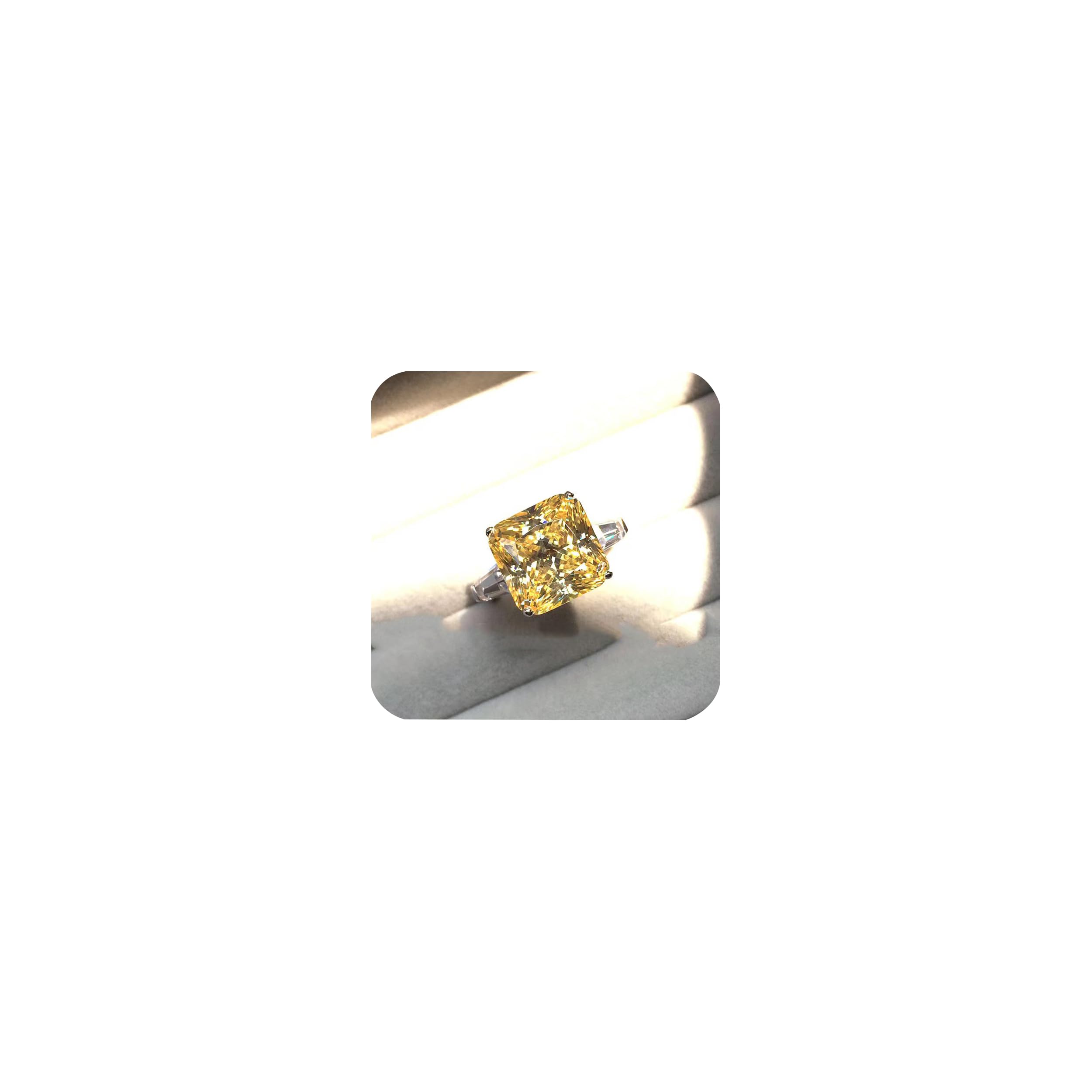 SixTwo Retro 925 Sterling Silver Womens Asscher Topaz Open Ring Square Yellow Zircon Ring Shiny Full Diamond Princess Ring Fashion Engagement Wedding Anniversary Cocktail Party Ring ST.289