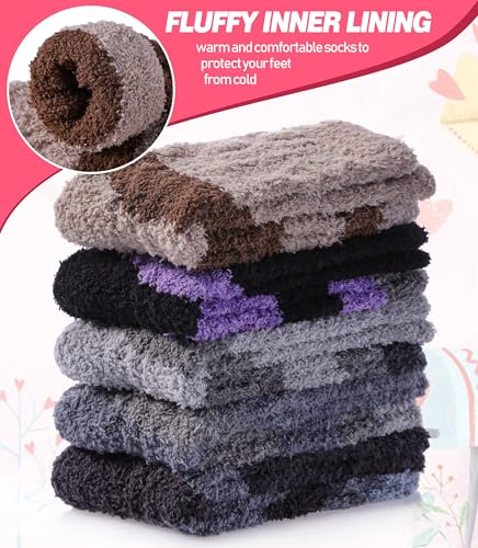 Image of DYW Fuzzy Socks for Women Fluffy Winter Warm Slipper Soft Cozy Home Sleeping Socks 5 Pairs
