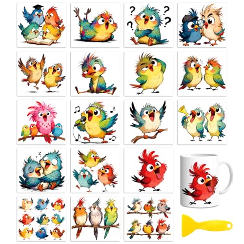 Peacoblue 18 Feuilles de Transferts à Sec pour Artisanat, Oiseaux Amusants 3,6