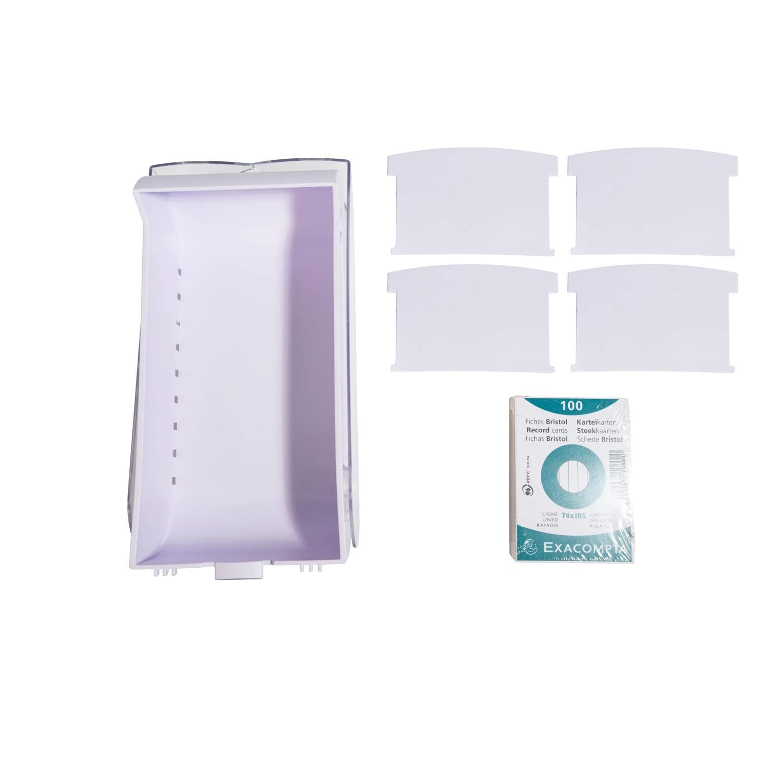 Exacompta - Kartonbox mit 100 Blanko-Karten A8 und 4 Trennblättern - Kapazität bis zu 650 Karten im A8-Format - Pastellfarben sortiert - Originelle BunnyBox-Form mit Schiebedeckel