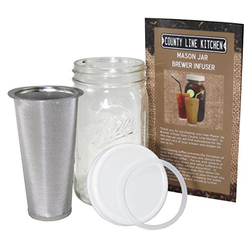 County Line KitchenCold Brew Coffee Pitcher with Lid - Wide Mouth, 1 Quart (32 oz) - Heavy Duty, Leak Proof - Sun & Iced Tea Dispenser, Cold Brew Coffee, Breast Milk Storage, Water & More - Silver