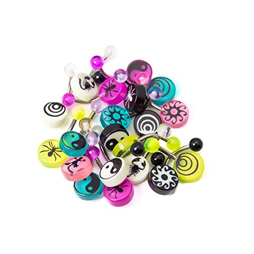 Lot of 20 Logo Belly Button Piercing Jewelry - 316L Surgical Steel, 14ga-3/8"(10 mm)