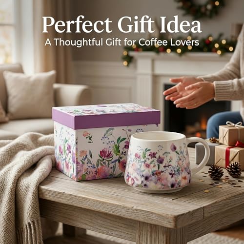 Mug floral de cerámica 12oz con caja de regalo miniatura 7