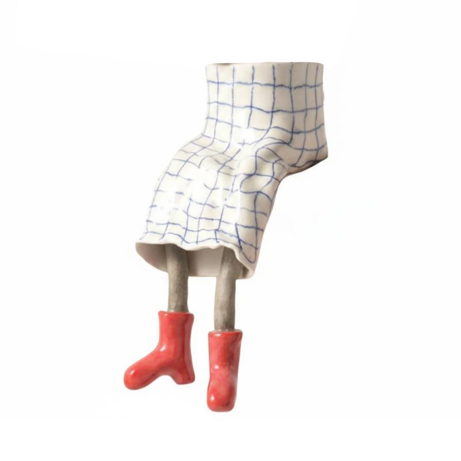 Baoblaze Decorative Planter Human Legs Flower Pot Resin Sculpture Creative Quirky Design Suitable for workspaces gift giving reading corners modern interiors, 15CM, White Grid Skirt With Red Boots