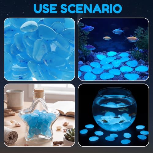 Image of Landical Large Glow in The Dark Rocks Garden Stones Night Guide Pebbles Outdoor Fish Tank Rocks Aquarium Gravel Luminous Stones for Walkway Yard Succulent Plant Decor(100 Pcs,Blue,1.8 Inch)