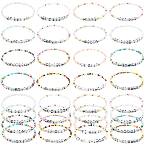 64 pcs Inspirational Beaded Bracelets Bulk Adjustable Colored Motivational Bracelets Friendship Beaded Encouragement Gifts for Women Men Teens Home Office Party Favor Gifts Supplies (beaded)