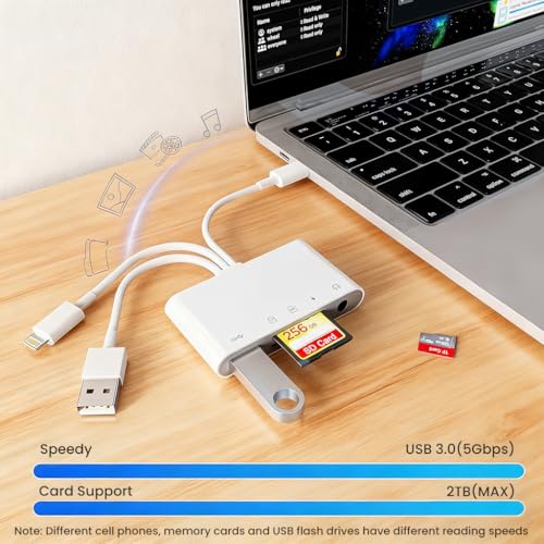 Image of ZORBES 5 in 1 Memory Card Reader, USB 3.0 SD Card Reader with TF & S-D Card Slots, SD Card Adapter with Charging Port & 3.55mm Audio Port, Memory Card Adapter Supports 5Gbps Data Transfer