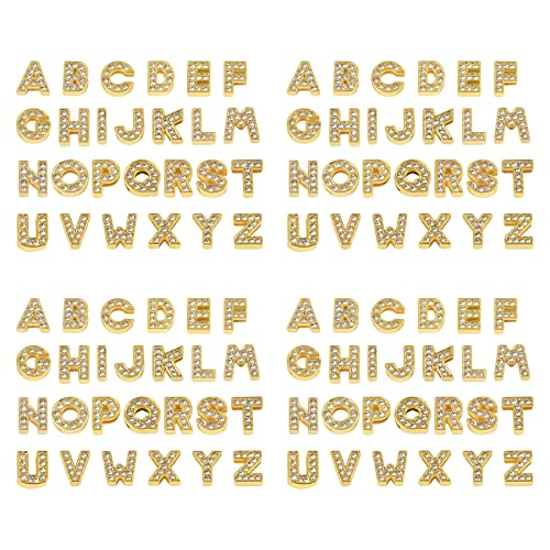 AUEAR 104 Pack Gold A-Z 8mm Full Rhinestone Slide Charms Crystal Alphabet Letter Alloy for Bracelets Necklace Wristbands DIY Jewelry Making