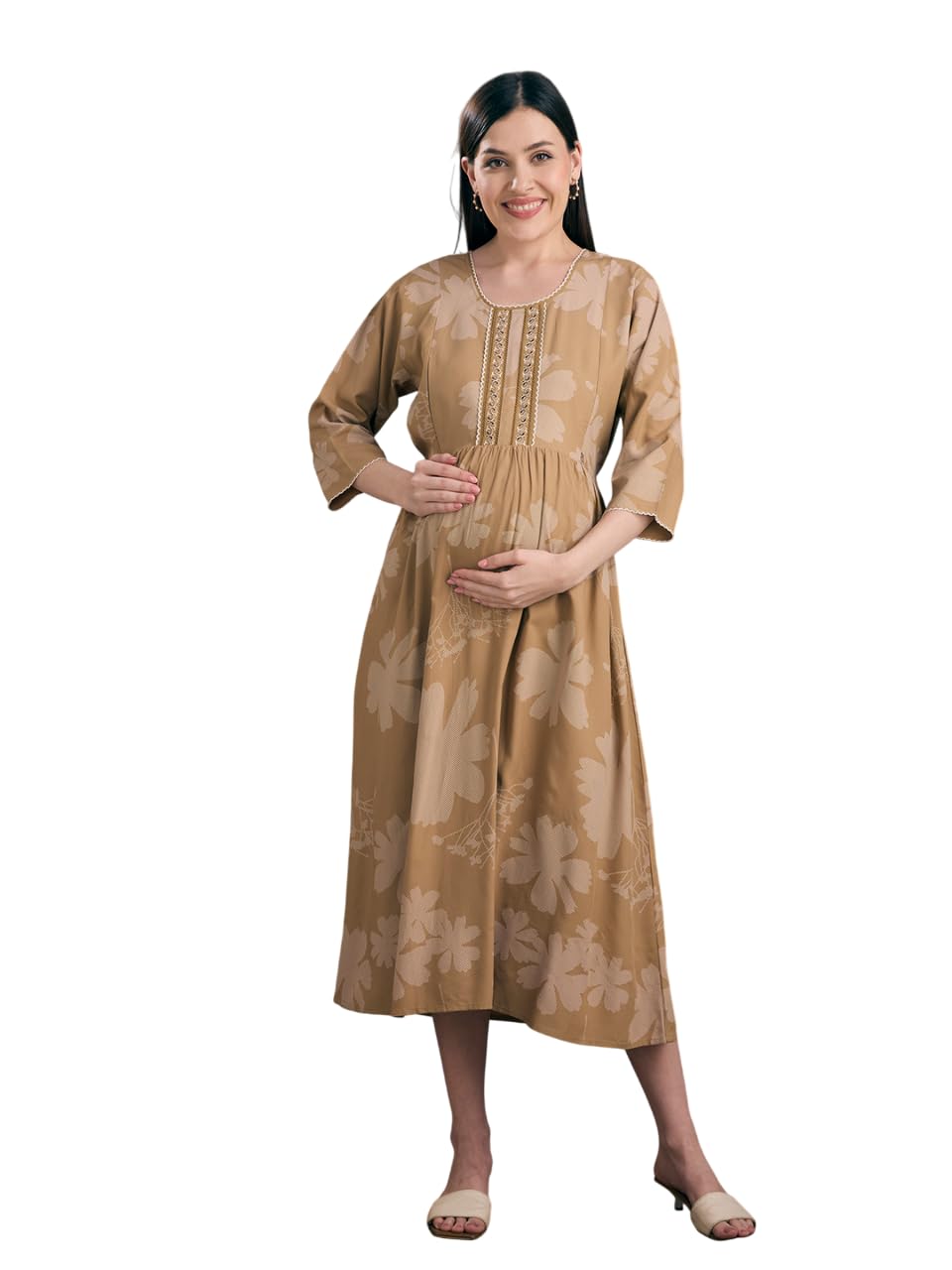 nightspree Women’s Floral Embroidered Fit and Flare Maternity Dress - Elegant & Comfortable-picture-20