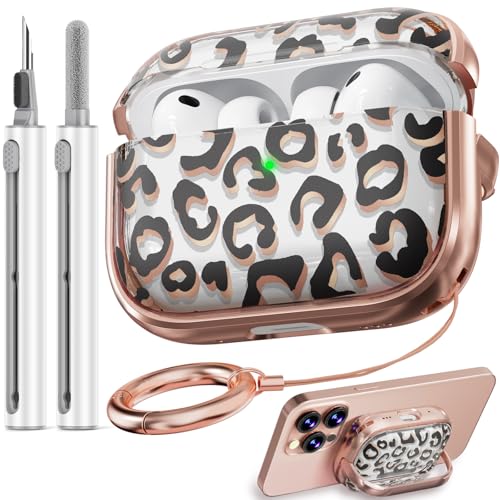 Image of Inesore for AirPods Pro 3 Case Cover 2025 with Lock-Black+Brown Leopard | Two-Piece Design,with Gold Keychain & Clean Pen, As Phone Stand,Support Wireless Charging,Cute Luxury Case for Women Girly