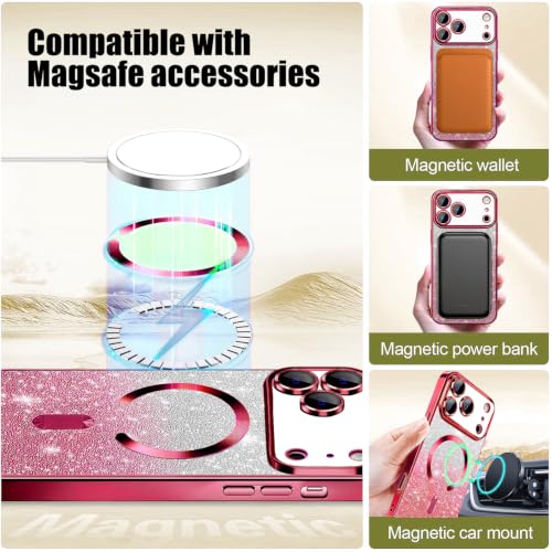 Image of Misscase for iPhone 17 Pro Case Compatible with MagSafe,Built-in Camera Lens Protector Full Protection Elegant Anti-Scratch Magnetic Glitter Slim Case Cover 6.3 inch Cherry Red