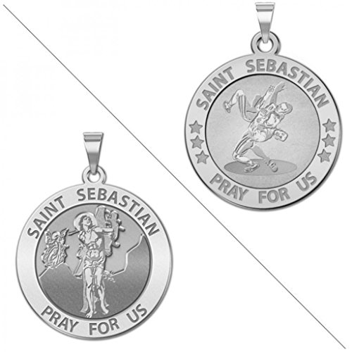 PicturesOnGold.com Wrestling - Saint Sebastian Doubledside Sports Religious Medal - 2/3 Inch Size of Dime, Sterling Silver
