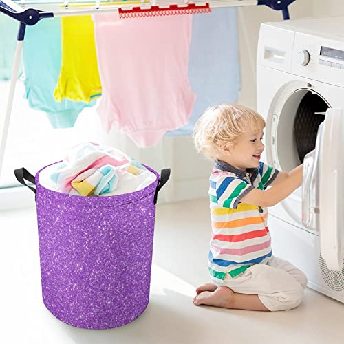 Purple Laundry Basket Purple Glitter Laundry Hamper Printed Bling Dirty Clothes Storage Basket Collapsible Waterproof Toy Organizer For Girls Bedrooms #TOP5