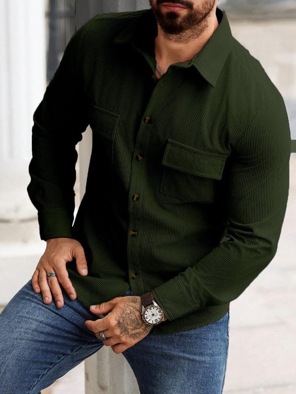 Image of MiraMichi Men's Full Sleeve Corduroy Striped Casual Jacket, Perfect for Everyday Stylish Outfits, Standard Length