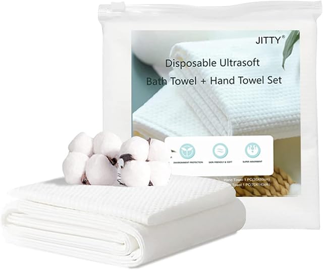 JITTY Disposable Hand Towel & Bath Towel Set Portable Soft Cotton Towel Sets for Hotel Bathroom Spa Travel Highly Absorbent (4 Sets)