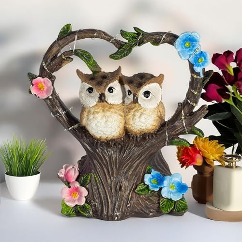 Solar Owl Statue for Outdoor Garden, Patio, or Indoor Decor – Heart-Shaped Tree with Love Owl Pair 7x7 inch — photo — 9 of 9