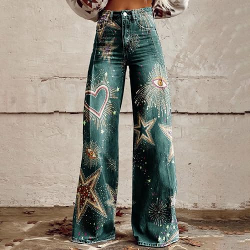 Womens Cute Jeans Wide Leg Colorful Pants for Women Sweatpants That Look Like Jeans Cow Print Flower Jean for Women3