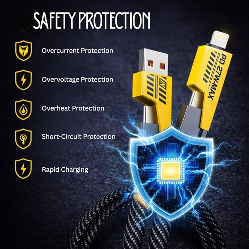 Image of Umake 65W 4-in-1 Fast Charging Cable with USB-A & Type-C Input, Type-C /Lightning /Micro USB Output, Compatible with iPhone, Samsung Galaxy, OnePlus & Android Devices